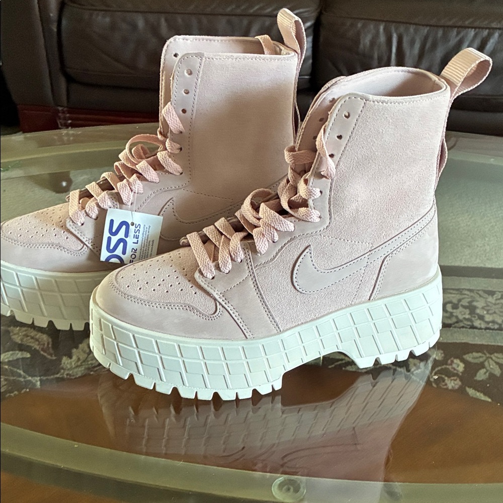 Nike Women's Pink Lace Up Platform Boots Air Force Jordans rare. Brand New